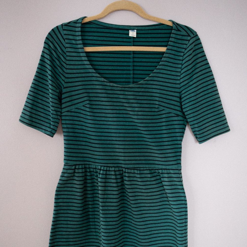 Old Navy Black & Green Striped Dress